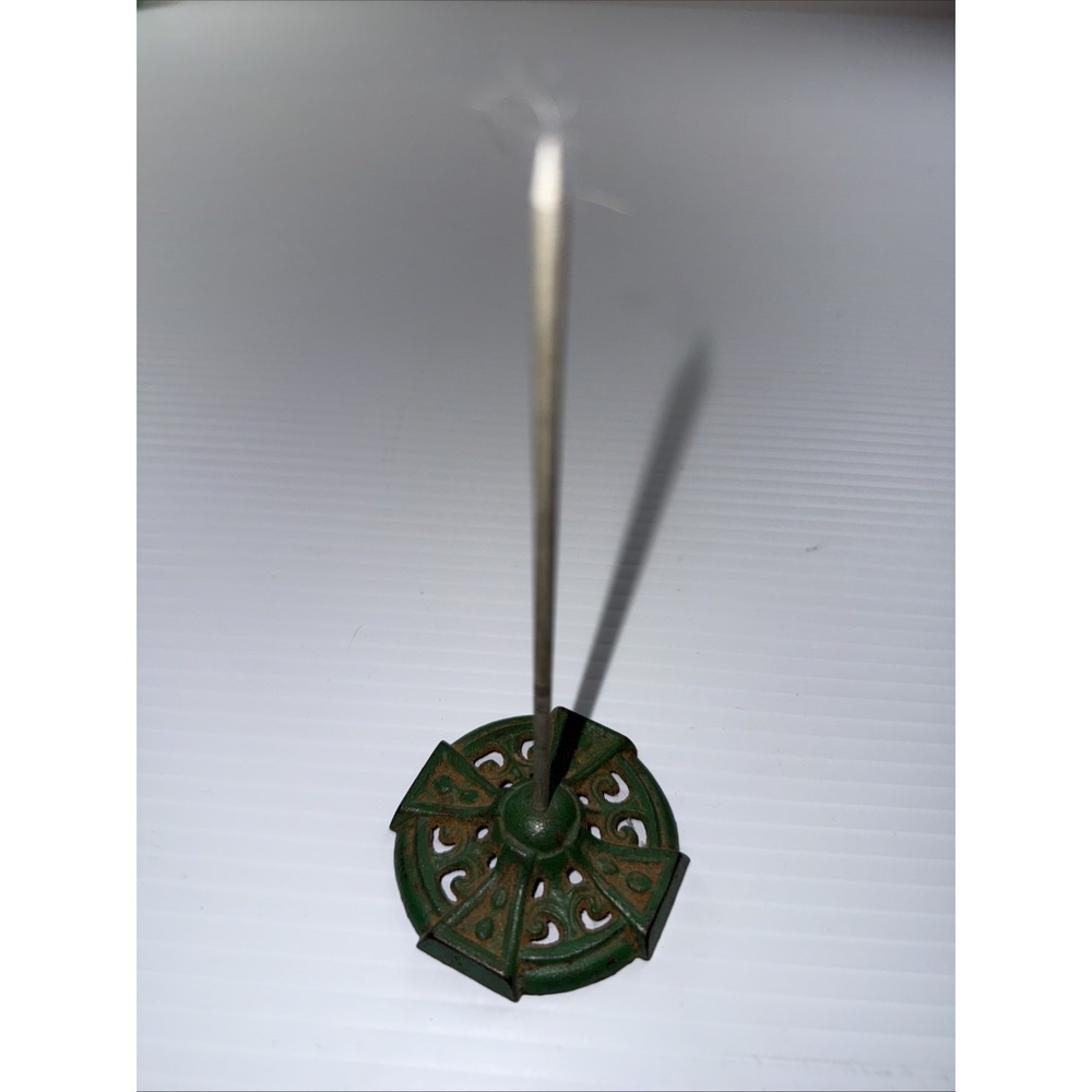Antique Cast Iron Spike Receipt Or Paper Holder‎ 5.5" Green Base Made In USA